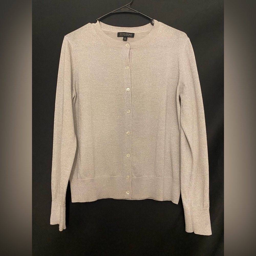Banana Republic Women's Sparkle Cardigan in Soft Gray size Medium Merino Wool